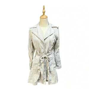 CAbi Trench Jacket Medium Light Gray Tie Belt Pockets Office Stretch Size M